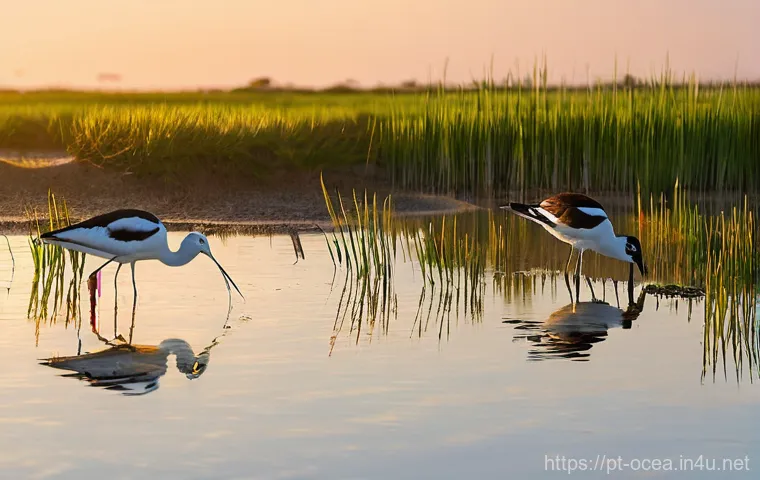 연안 습지와 생물 다양성 - Image Prompt 1: The Vibrant Coastal Nursery of Ria Formosa**