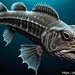 Home 16 심해 환경에서의 생물 생존 전략 - Ultra-detailed illustration of an abyssal dragonfish swimming in the deep ocean, showcasing its flex...